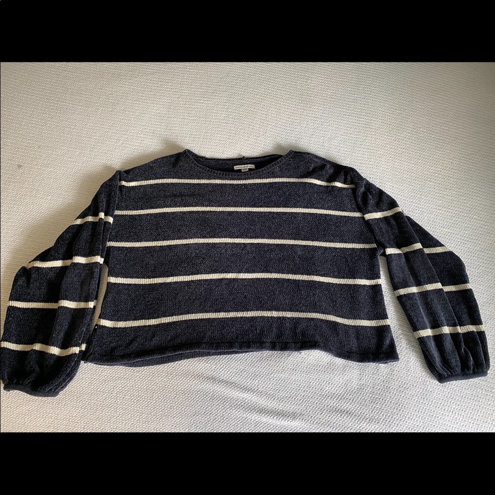 navy and white striped semi cropped sweater